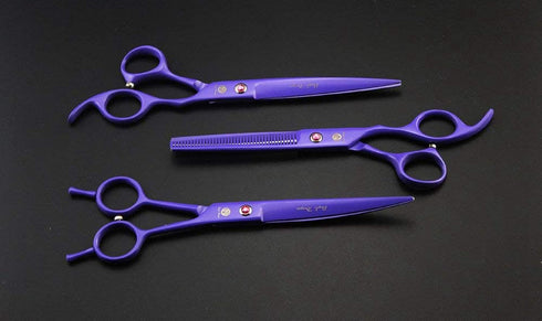 Purple Dragon 7.0 inch Rhinestone Decoration Pet Grooming Scissors - 3PCS Dog Hair Cutting & Thinning Shears Set