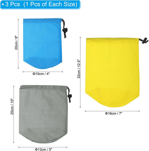 PATIKIL Stuff Sack, 3 Pack Assorted S/M/L Waterproof Outdoor Storage Sack for Camping, Portable Drawstring Dust Flap Bag