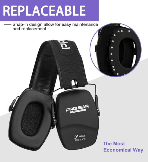 PROHEAR 016 Ear Protection Safety Earmuffs, NRR 26dB Noise Reduction, Compact Foldable Ear Defenders