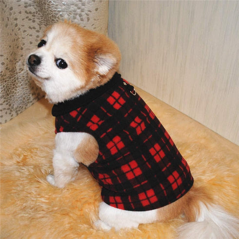 Dog Sweater Red, Soft Fleece Vest with Leash Ring Pullover Jacket for Small Dog, Puppy, Cat, Christmas (M)