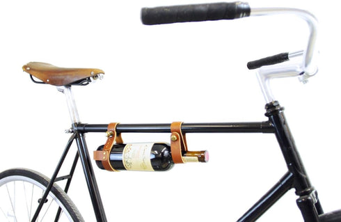 oopsmark The Bicycle Wine Rack - Handmade Leather Bike Bottle Holder and Carrier for Picnics
