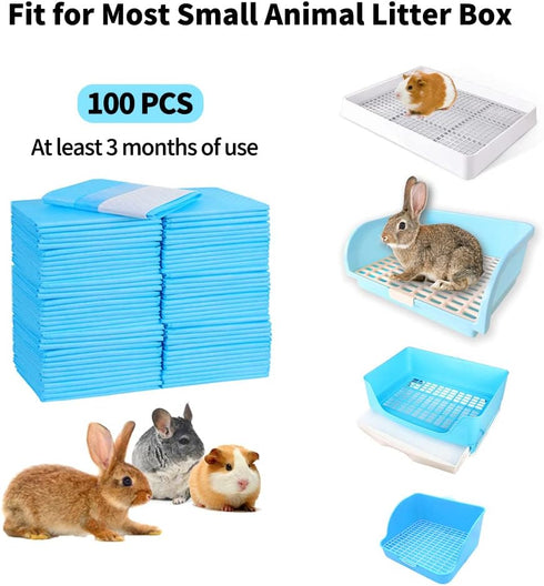 Chinchilla, (100pcs-18 x13, Amakunft Rabbit Pee Pads, Pet Toilet/ Potty Training Pads, Super Absorbent Guinea Pig