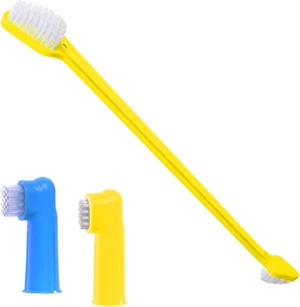 SunGrow Dog Toothbrush Set, Dual-Headed Brush, 2 Bonus Finger Brushes Included, Removes