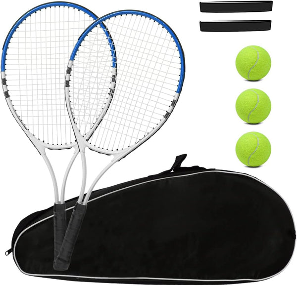 Pre-Strung Lightweight 27 Inch Tennis Racket Set for Adults, Men, Women, Students with Balls, Carry Bag, Overgrips