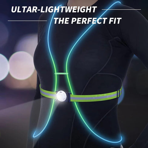 LED Reflective Running Vest with Front Light, High Visibility Gear for Men/Women Running, Cycling, Walking