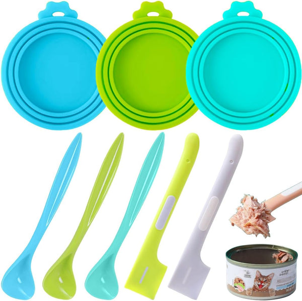 8 PACK Can Lids - Pet Food Can Cover and Food Mixing Spoons, Fits Most Standard Size Dog and Cat Cans