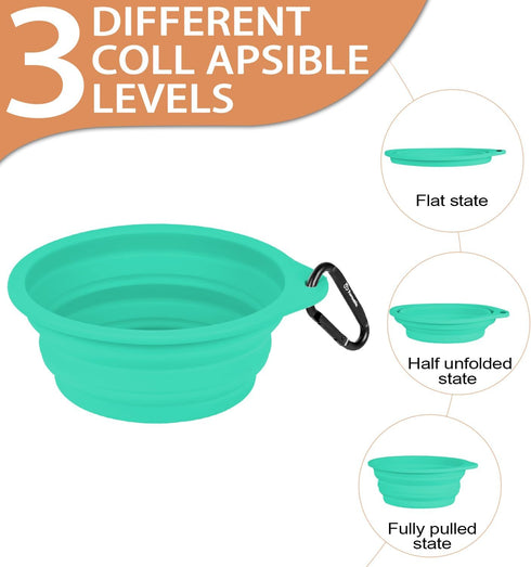 Portable Collapsible Dog Bowl - Food Grade Silicone, Large Capacity, Easy to Wash, Ideal for Outdoor Camping (Green)