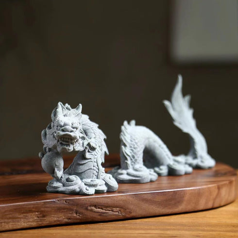 Sandstone Chinese Dragon Statue, Fish Tank Aquarium Decoration for Home Office Tabletop Decor