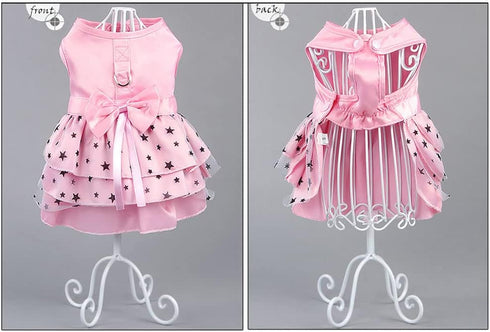 Hdwk&Hped Dog Dress with Leash Ring, Princess Multi-Layer Pleated Skirt for Small Dog Puppy Cat (Pink #1)