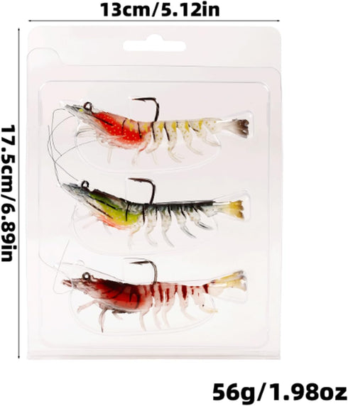 QIANGAN 3 Pcs Soft Silicone Artificial Bait Luminous Fake Shrimp Fishing Accessories with Bead Swivels Hook for Fishing