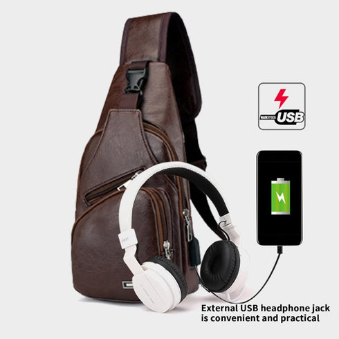 Generic Backpack, Crossbody Bag Leather Sling Bag Shoulder Leather Crossbody Sling Bag with USB Charge Port