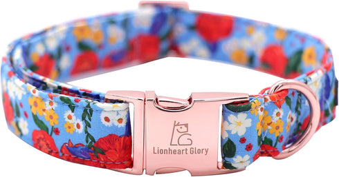 Lionheart glory Floral Print Dog Collar with Bowtie, Adjustable Soft Collars for X-Small to Large Dogs