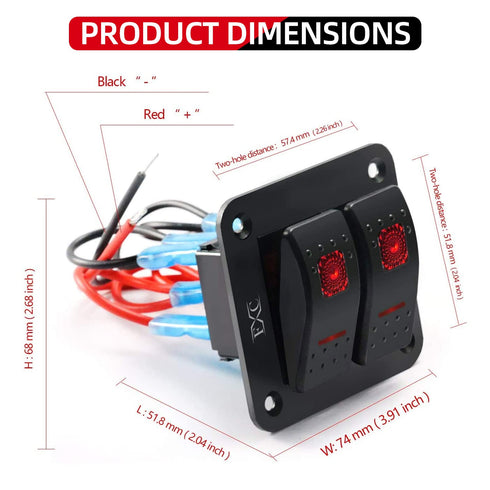 FXC Rocker Switch Aluminum Panel, 2 Gang Toggle Switches, 5 Pin ON/Off, 2 LED Backlit for Boat Car Marine