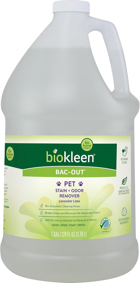 Biokleen Bac-Out Pet Stain Remover, 1 Gallon Enzymatic Natural Cleaner for Pet Stains on Carpets, Eco-Friendly