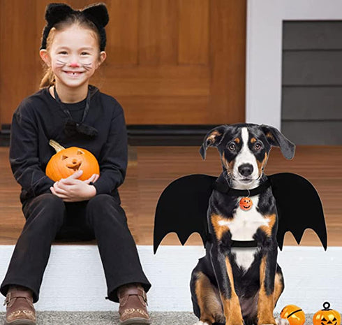Halloween Dog Costume, Pet Bat Wings for Medium & Large Dogs, Adjustable Bat Wing Cosplay Apparel with Leash and Bells