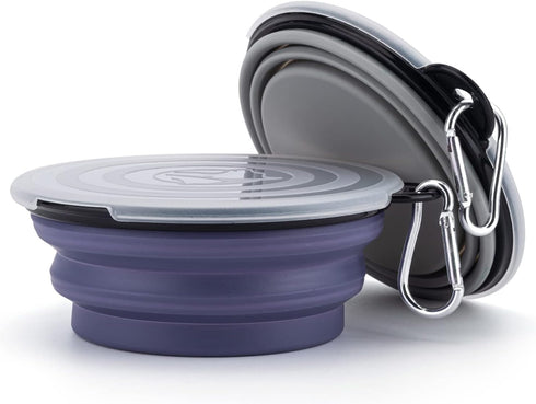 SLSON 2 Pack Collapsible Dog Bowls with Cover Lids, Portable Travel Bowls for Pets (Taro Purple, Gray)