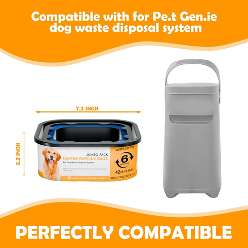 BATADAPTER 42FT 6 3 Pack Jumbo Square Refills Disposal Bags Refill Compatible with Pe.t Dogs Gen.ie Dog Waste Disposal