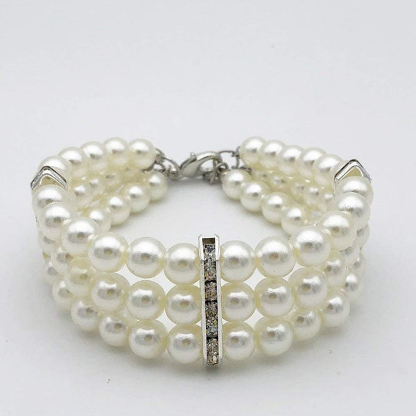 Fancy 3 Row Pearls Diamond Dog Necklace Collar Jewelry with Bling Rhinestones for Small Dogs, Cats, Teacup Chihuahua,