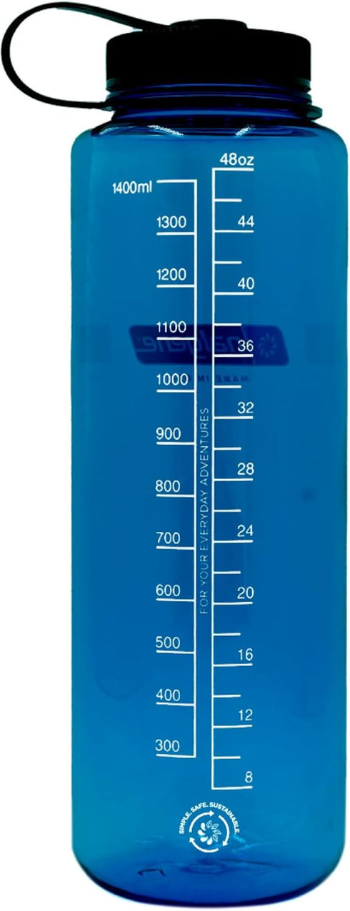 Nalgene Sustain Tritan BPA-Free Water Bottle, 48 OZ Wide Mouth Made from 50% Plastic Waste, Blue