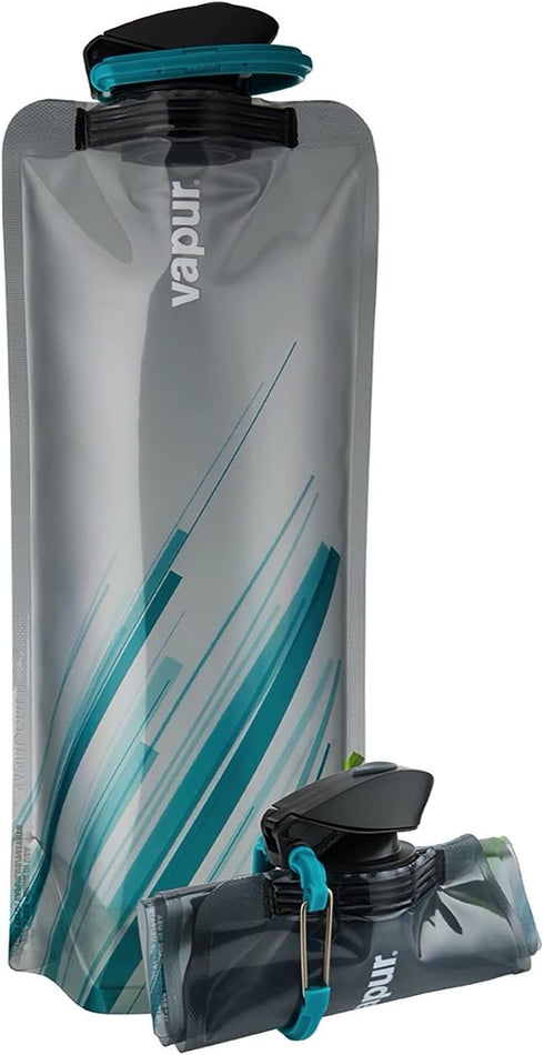 Vapur Collapsible Water Bottle, 34 Ounce, Grey & Teal, Pack of 2, Compact Bottle Folds Flat for Travel, Hiking, Camping