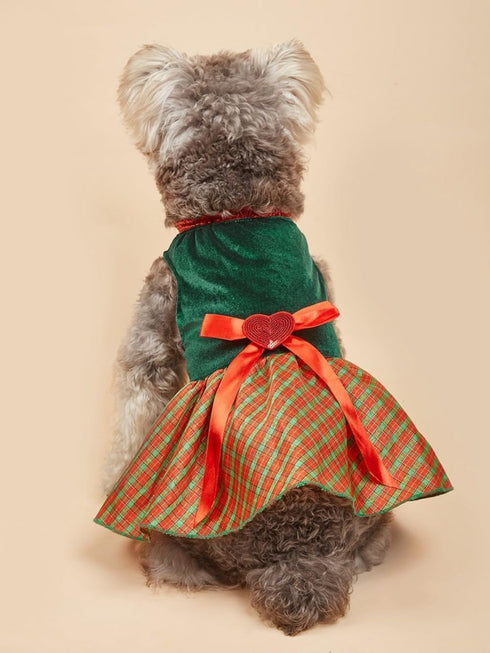 Tangpan Christmas Pet Plaid Skirt Dog Santa Dress Outfit (Green, L) for Puppy Party