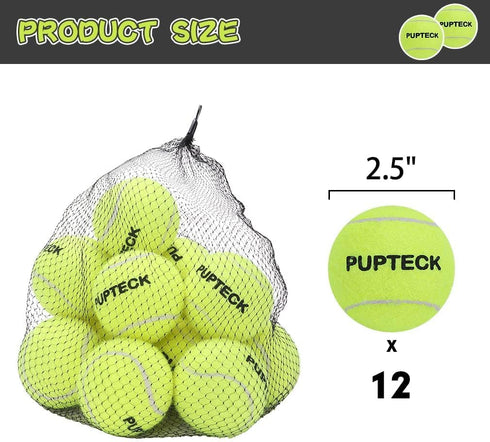 PUPTECK Squeaky Tennis Balls for Dogs, 2.5" Training Bouncy Ball Toys, 12 Packs for Fetch and Exercise
