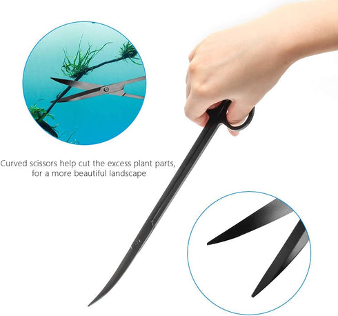 Aquarium Aquascape Tools Kit, 4 in 1 Anti-Rust Aquatic Plant Tool Set, Stainless Steel Black Tweezers, Scissors, Spatula