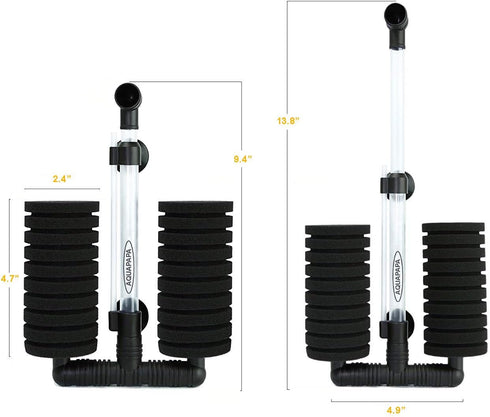 Aquarium Bio Sponge Filter 2 PCS for Fry Betta Shrimp Fish Tank Up to 55 Gal ea., Quiet, Double Sponges