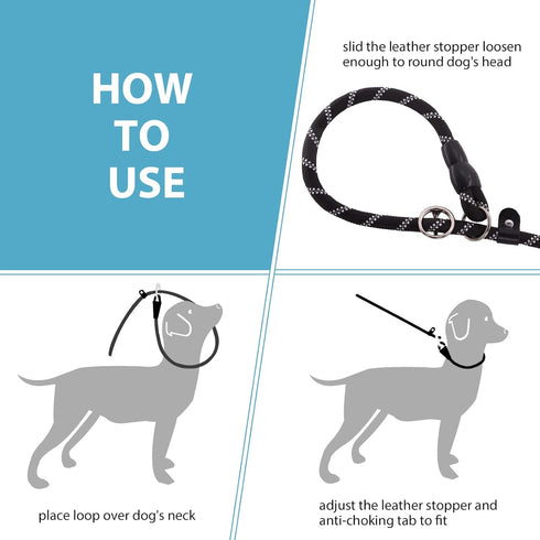 Slip Leads Dog Leash, 4/5/6 FT with Comfortable Handle, Heavy Duty Reflective Rope Training Leash (1/2''- 4FT, Black)