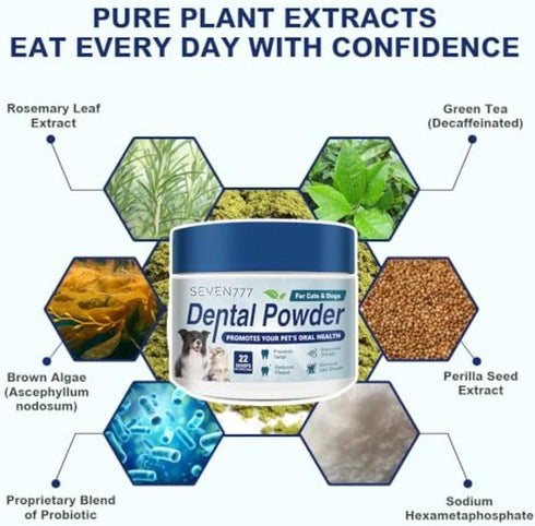 Seven777 Pet Dental Powder,Teeth Cleaning Powder for Dogs and Cats, Plaque & Bad Breath Off,Dental Care Supplies