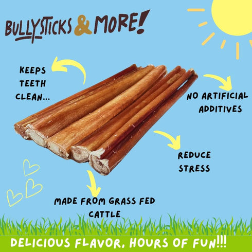 BULLYSTICKS & MORE 6 Inch Bully Sticks (Regular - 16 Pack) | 100% Grass Fed Beef Chews for Medium Dogs