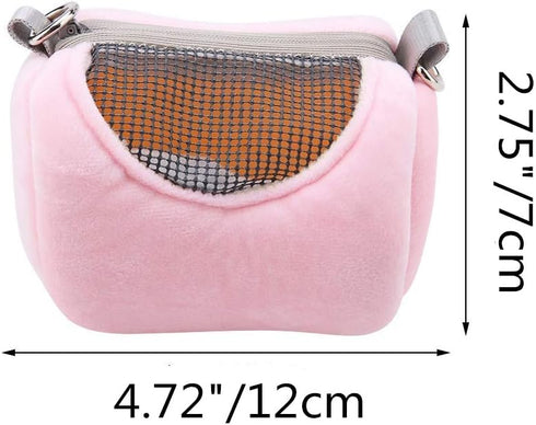 Dwarf Hamster Carrier Bag, Portable Cylinder Warm Outdoor Bag with Adjustable Shoulder Strap (Pink)
