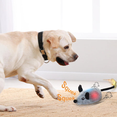 BABORUI Interactive Dog Toys Mouse, Escaping Squeaky Toys with Lights & Auto-Turn, Rechargeable