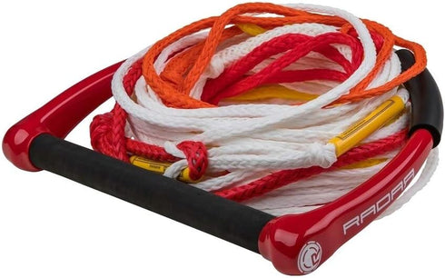 Radar Sure Grip Waterski Rope, 13 in. Handle with 5 Sections, Red/White