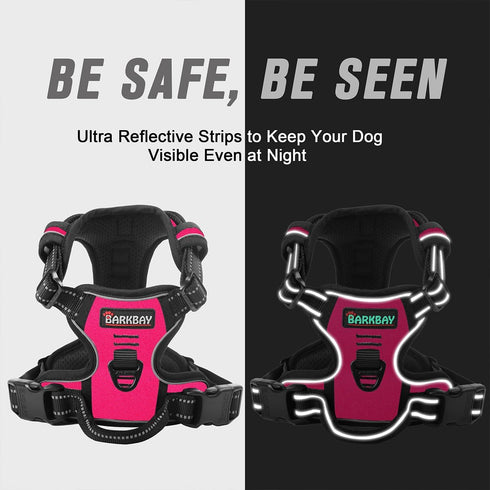 BARKBAY No Pull Dog Harness, Heavy Duty Reflective Front Clip with Easy Control Handle for Large Dogs (Pink, L)