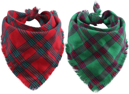 2 Pack Reversible Dog Bandana Christmas Plaid Triangle Bibs Scarf Accessories for Pets