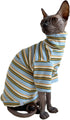 Turtle Neck Vintage Stripes T-Shirts for Sphynx Hairless Cat, Cotton Sleeveless Pet Clothes (Light Blue, S)
