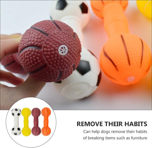 4Pcs Vinyl Barbell Dog Molar Chew Toy for Pet Dogs