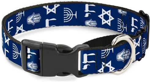 Buckle-Down MGC-W31015-L Jewish Symbols-4 Martingale Dog Collar, Large, Blue/White