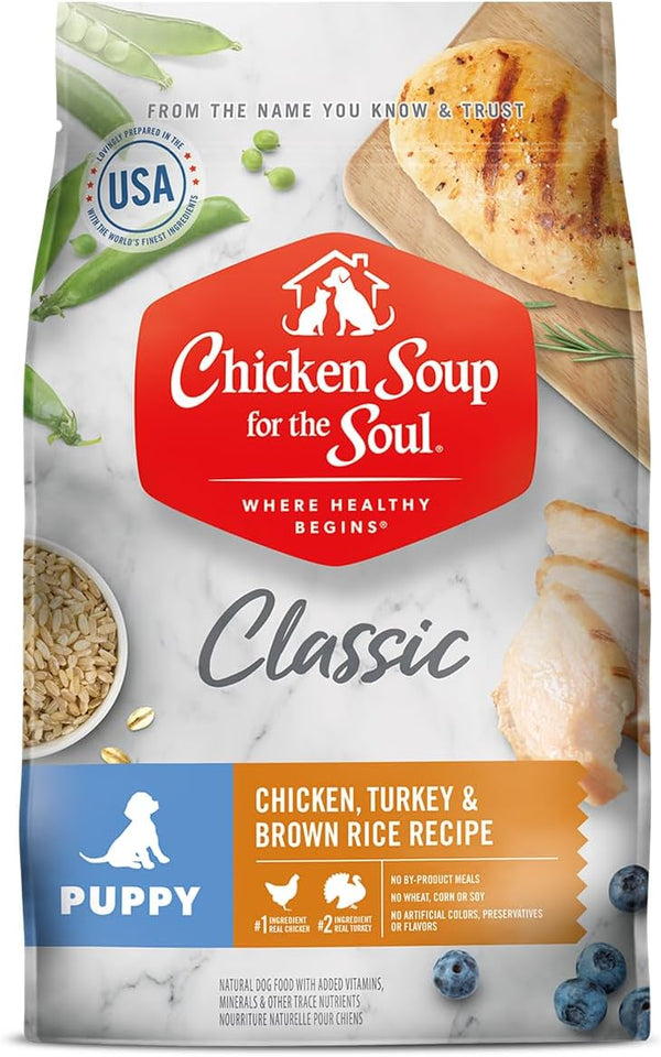 Chicken Soup for the Soul Classic Dry Puppy Food, Chicken, Turkey & Brown Rice Recipe, 13.5 Pound Bag, Soy Free, Corn