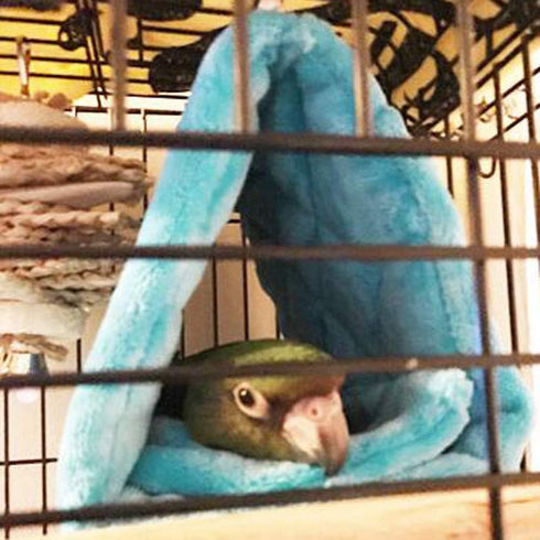 Pet Bird Nest Hammock Hanging Cave Bed - Plush Snuggle Happy Hut Tent (Small, Blue)