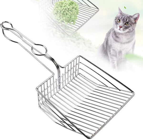 Cat Litter Scoop, Durable Metal Pet Kitty Sifter Heavy Duty with Long Handle for Easily Cleaning Litter Box