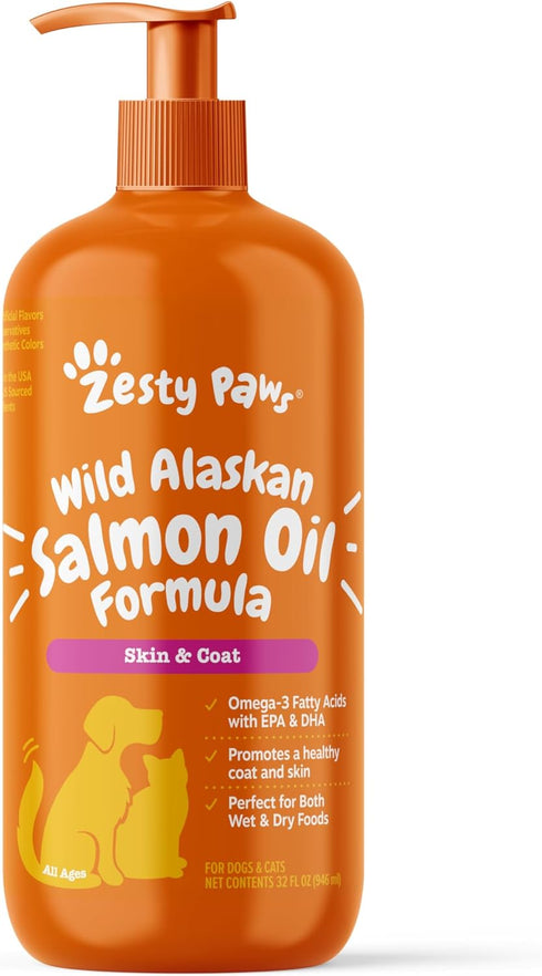 Wild Alaskan Salmon Oil Formula for Dogs & Cats, Omega 3 Skin & Coat Support, 32 oz Liquid Supplement