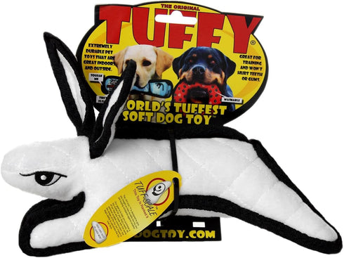 TUFFY World's Tuffest Soft Dog Toy - Barnyard Junior White Rabbit, Durable, Machine Washable