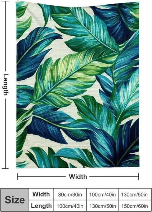 PALNKART 40x50in Tropical Leaf Lightweight Flannel Blanket for Sofa Bed Travel Camping Chair, Soft Warm Multifunctional