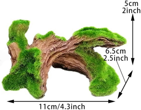 Aquarium Decor: Fish Tank Cave & Branch with Moss, Resin Hideout for Axolotl, Frog, Turtle, Gecko, Snake, 2PC