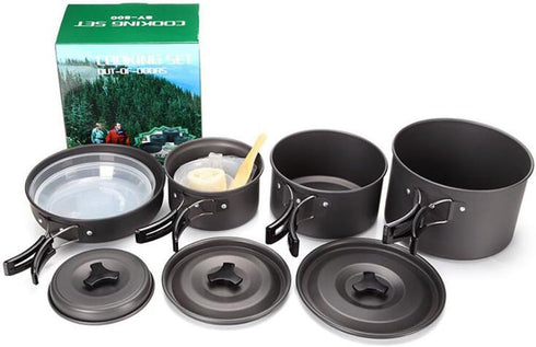 Lightweight 4-5 Person Camping Cookware - 4 Piece Pan Pot Set for Outdoor Activities