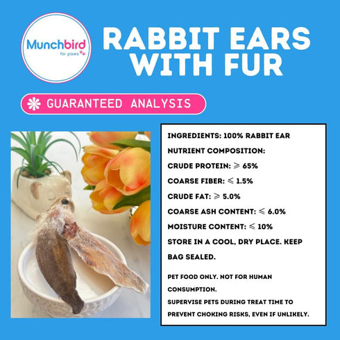 Dehydrated Rabbit Ears for Dogs & Cats, Whole Rabbit Ears with Fur, 100% Single Ingredient (Pack of 10)