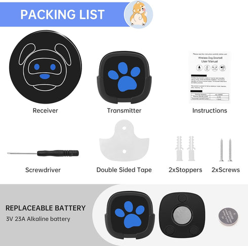 IP65 50 1000 Dog Door Bell for Potty Training, Wireless Dog Doorbell Ring to Go Outside, Waterproof Touch Button