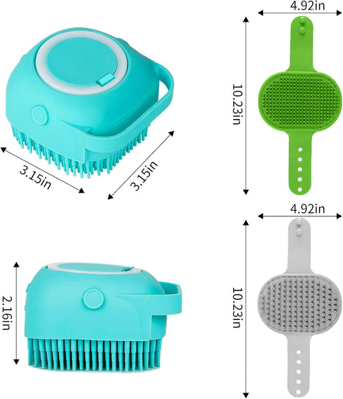3PCS Dog Bath Brush Set, Shampoo Brush and Scrubber for Bathing with Adjustable Ring Handle for Short & Long Haired
